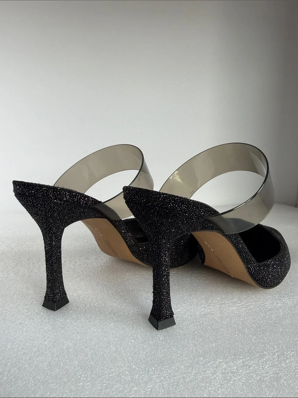 VINCE CAMUTO Kempern Black Glitter Pointed Toe Pumps Mule Heels Size 8